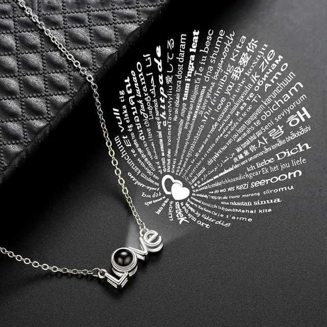 Rose Gold 100 Languages I Love You Projection Pendant Necklace for women Jewelry Love Memory Wedding Necklace Valentine's Day