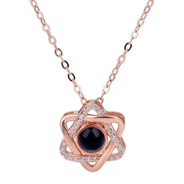 Rose Gold 100 Languages I Love You Projection Pendant Necklace for women Jewelry Love Memory Wedding Necklace Valentine's Day