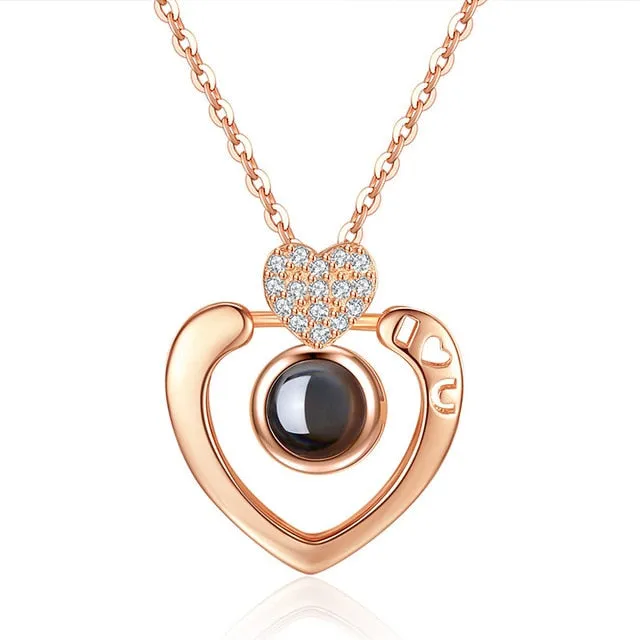 Rose Gold 100 Languages I Love You Projection Pendant Necklace for women Jewelry Love Memory Wedding Necklace Valentine's Day