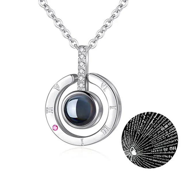 Rose Gold 100 Languages I Love You Projection Pendant Necklace for women Jewelry Love Memory Wedding Necklace Valentine's Day