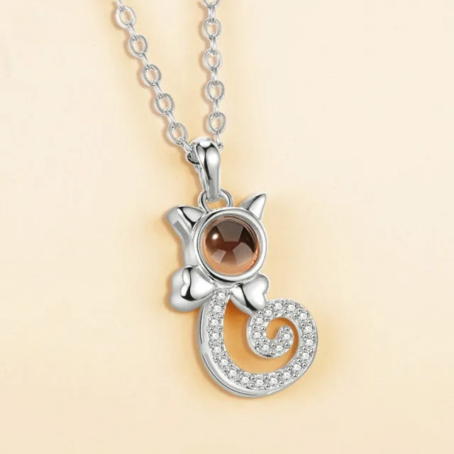 Rose Gold 100 Languages I Love You Projection Pendant Necklace for women Jewelry Love Memory Wedding Necklace Valentine's Day