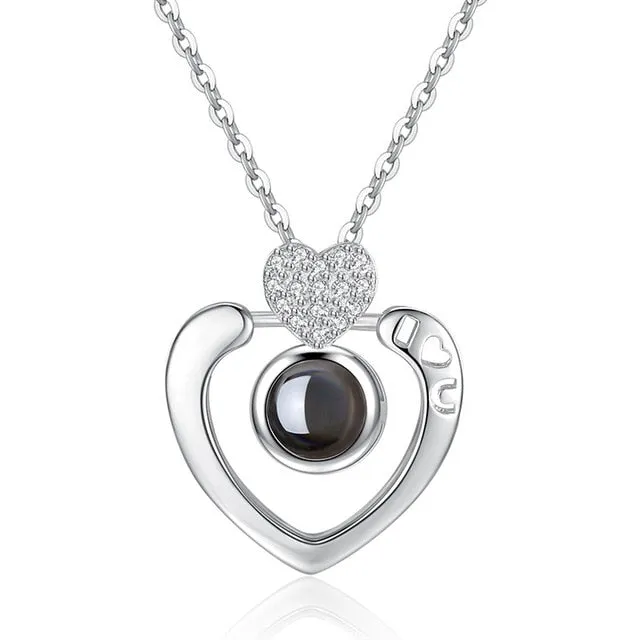 Rose Gold 100 Languages I Love You Projection Pendant Necklace for women Jewelry Love Memory Wedding Necklace Valentine's Day