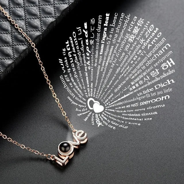 Rose Gold 100 Languages I Love You Projection Pendant Necklace for women Jewelry Love Memory Wedding Necklace Valentine's Day