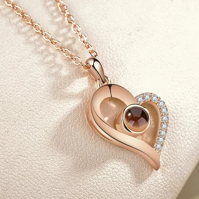 Rose Gold 100 Languages I Love You Projection Pendant Necklace for women Jewelry Love Memory Wedding Necklace Valentine's Day