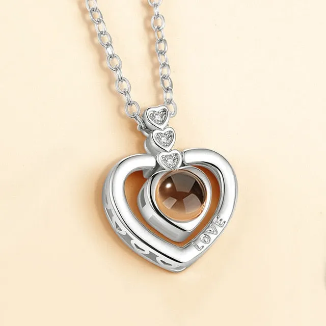 Rose Gold 100 Languages I Love You Projection Pendant Necklace for women Jewelry Love Memory Wedding Necklace Valentine's Day