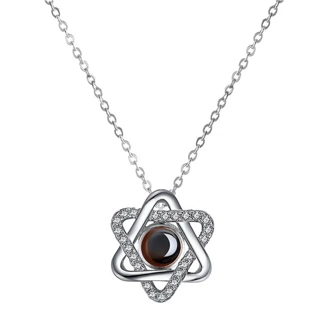 Rose Gold 100 Languages I Love You Projection Pendant Necklace for women Jewelry Love Memory Wedding Necklace Valentine's Day