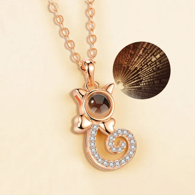 Rose Gold 100 Languages I Love You Projection Pendant Necklace for women Jewelry Love Memory Wedding Necklace Valentine's Day