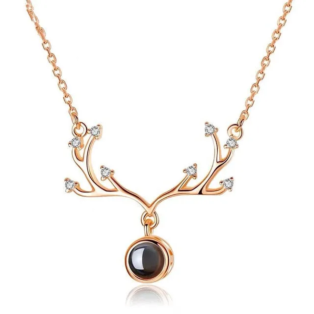 Rose Gold 100 Languages I Love You Projection Pendant Necklace for women Jewelry Love Memory Wedding Necklace Valentine's Day