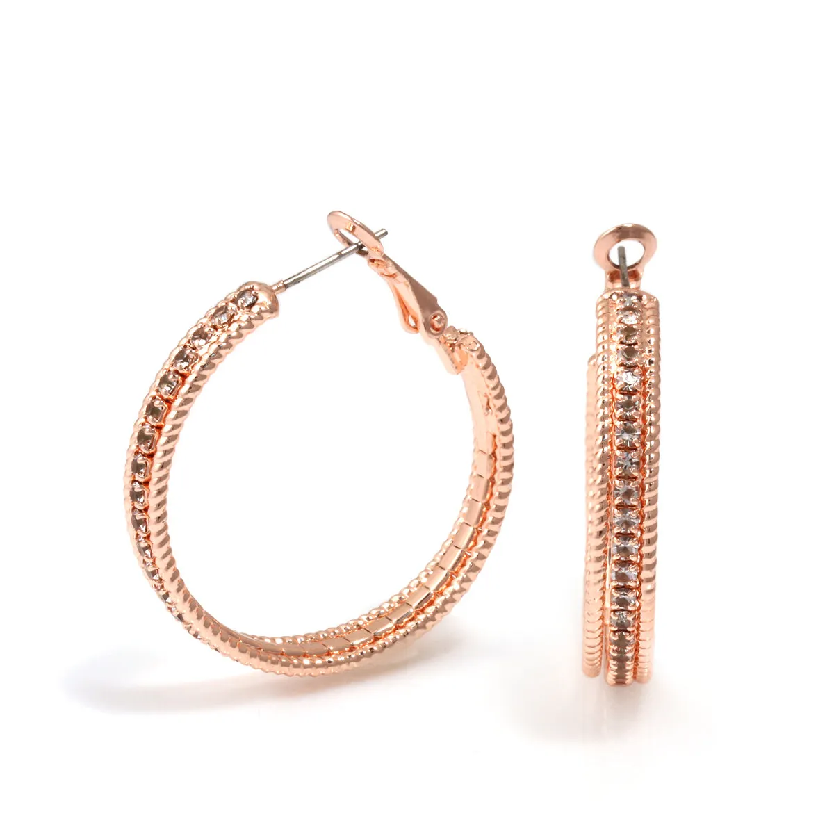 ROSE GOLD CRYSTAL HOOP EARRINGS #SWKK-11886RG