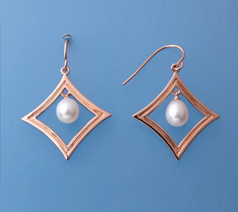 Rose Gold Plated Silver Earrings with 6.5-7mm Drop Shape Freshwater Pearl
