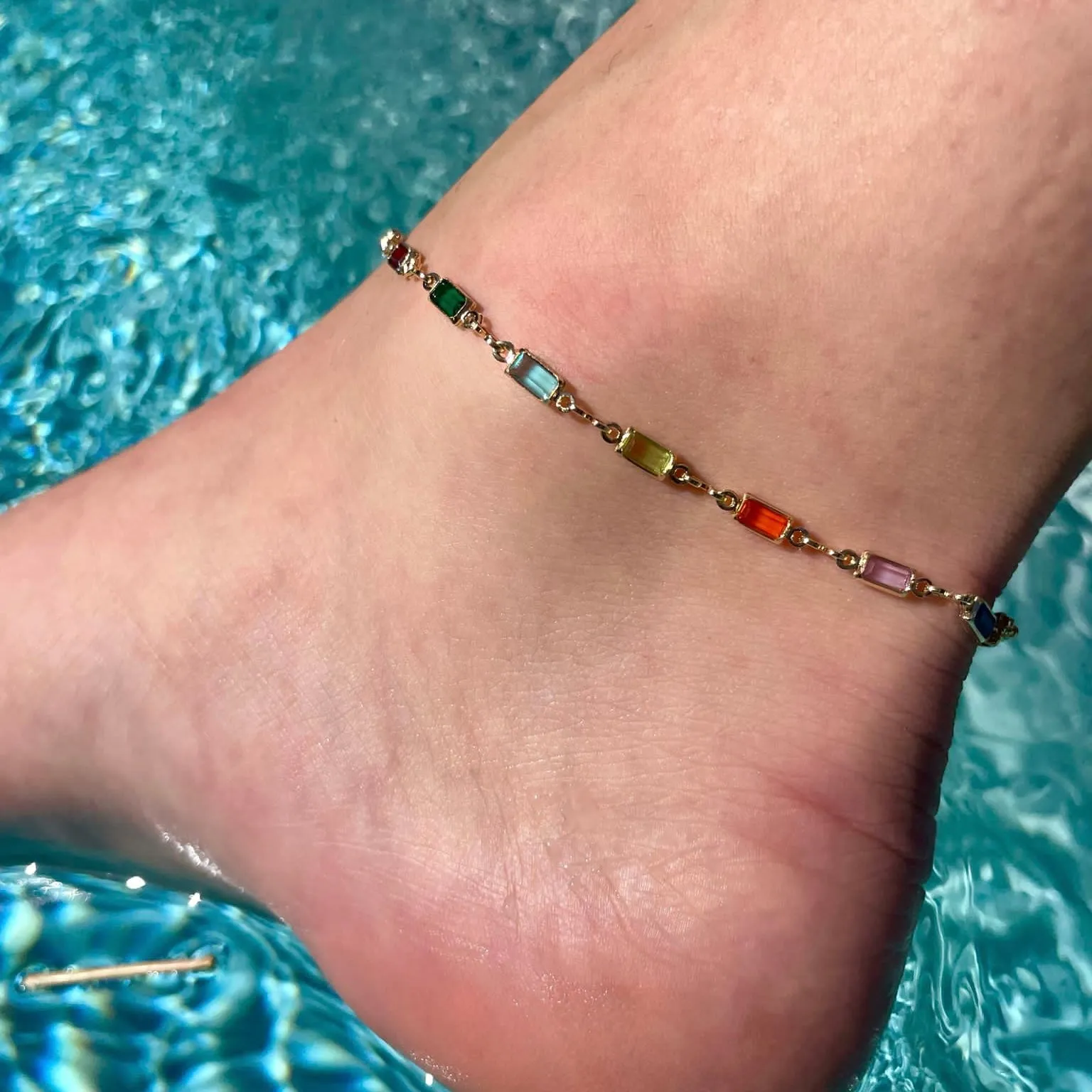 Rose Rectangle Gemstone Anklet
