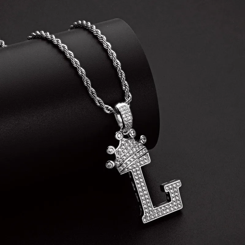 Round Cut Created Diamond Hip Hop Micro Pave The Letter L Pendant Necklace