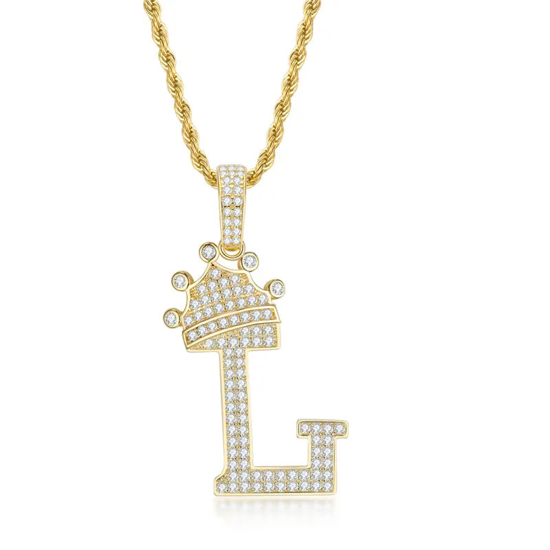 Round Cut Created Diamond Hip Hop Micro Pave The Letter L Pendant Necklace