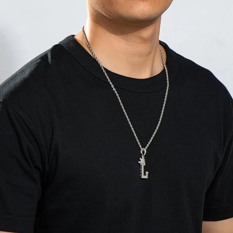Round Cut Created Diamond Hip Hop Micro Pave The Letter L Pendant Necklace