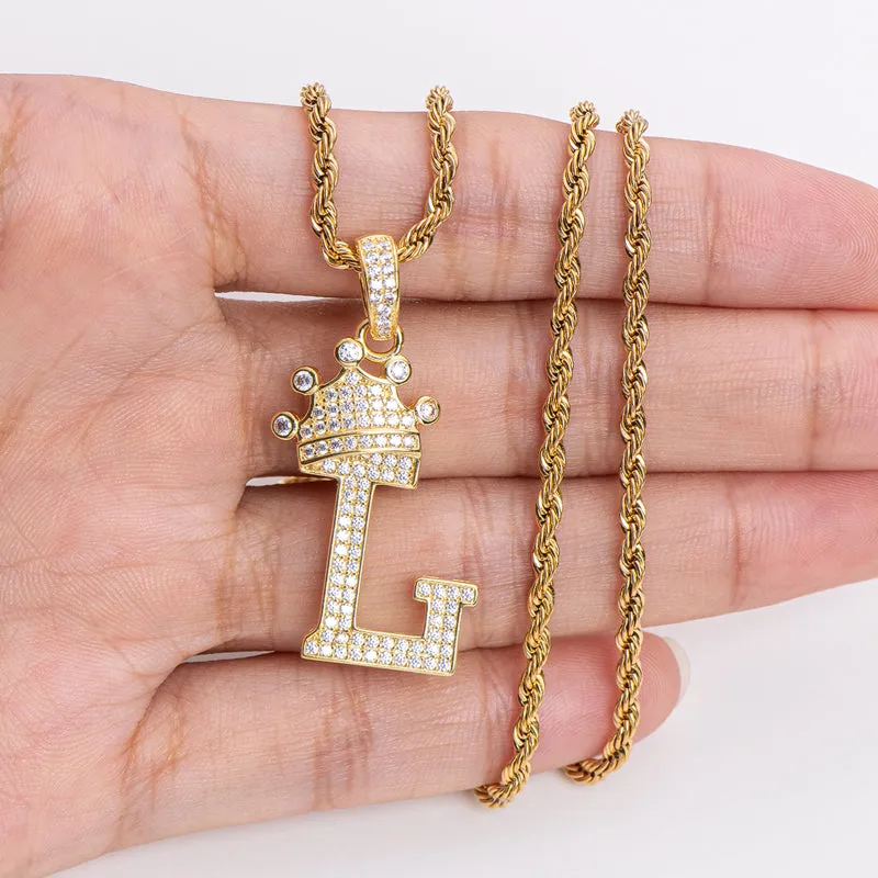 Round Cut Created Diamond Hip Hop Micro Pave The Letter L Pendant Necklace