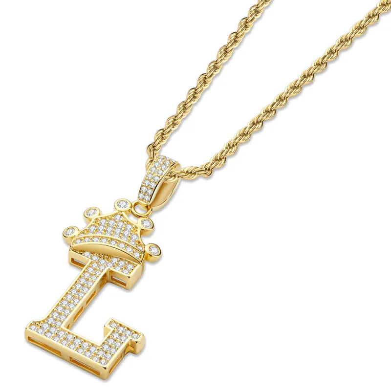 Round Cut Created Diamond Hip Hop Micro Pave The Letter L Pendant Necklace