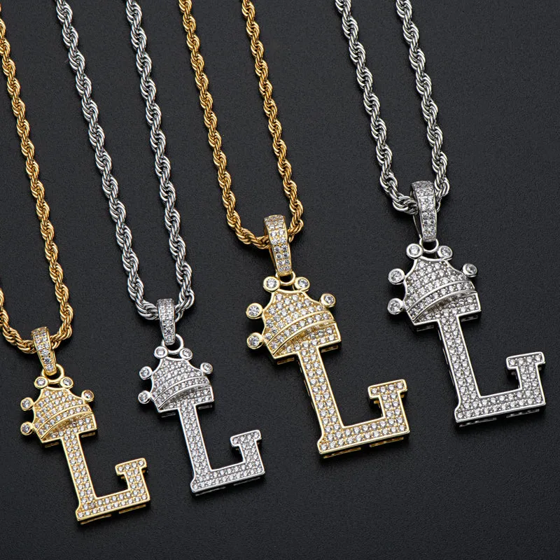 Round Cut Created Diamond Hip Hop Micro Pave The Letter L Pendant Necklace
