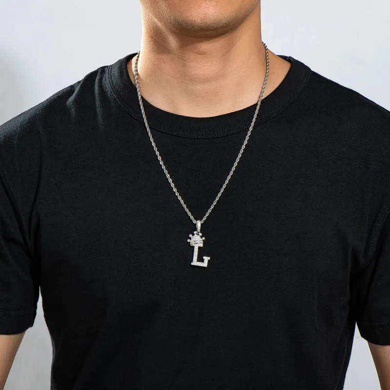 Round Cut Created Diamond Hip Hop Micro Pave The Letter L Pendant Necklace