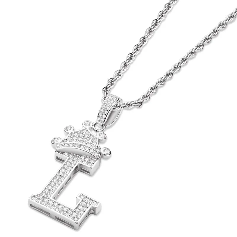Round Cut Created Diamond Hip Hop Micro Pave The Letter L Pendant Necklace