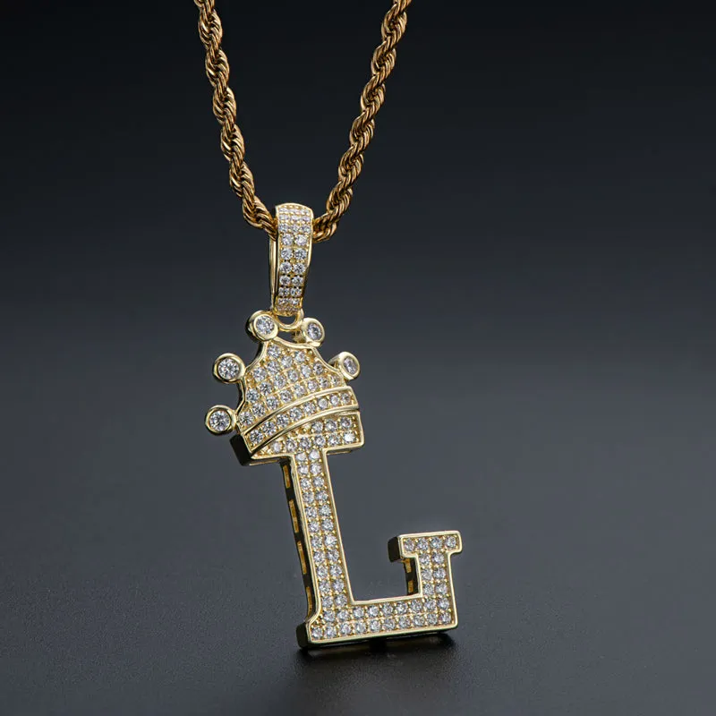 Round Cut Created Diamond Hip Hop Micro Pave The Letter L Pendant Necklace