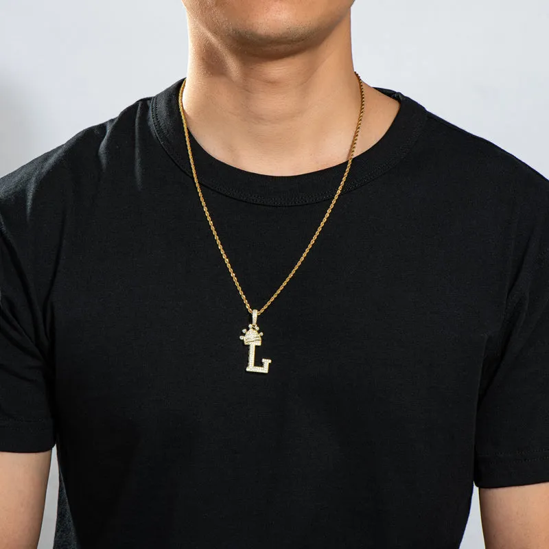 Round Cut Created Diamond Hip Hop Micro Pave The Letter L Pendant Necklace