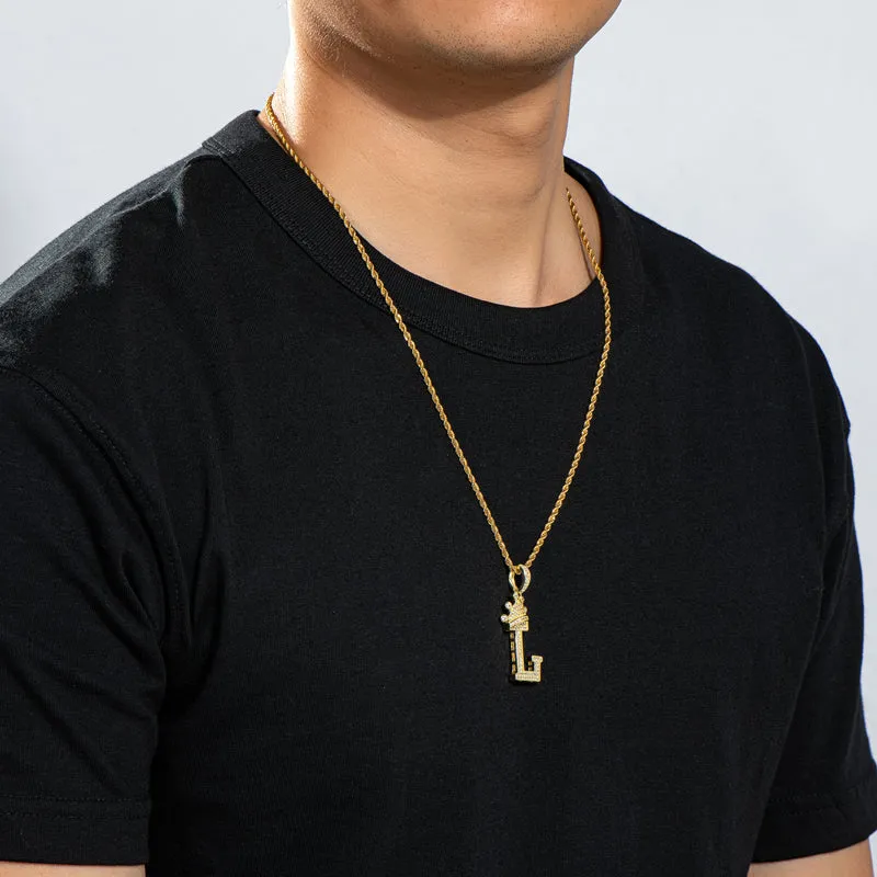 Round Cut Created Diamond Hip Hop Micro Pave The Letter L Pendant Necklace