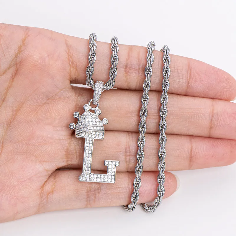 Round Cut Created Diamond Hip Hop Micro Pave The Letter L Pendant Necklace