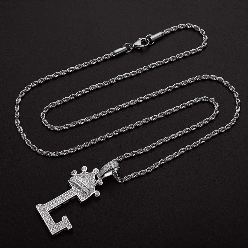 Round Cut Created Diamond Hip Hop Micro Pave The Letter L Pendant Necklace