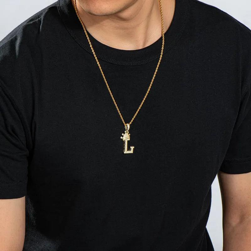 Round Cut Created Diamond Hip Hop Micro Pave The Letter L Pendant Necklace