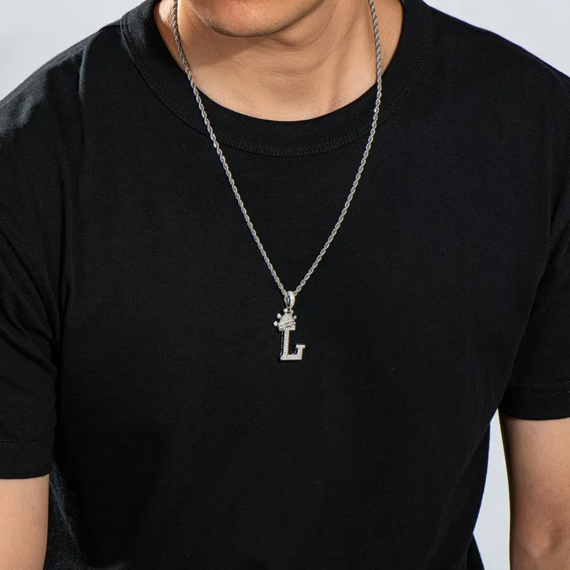 Round Cut Created Diamond Hip Hop Micro Pave The Letter L Pendant Necklace