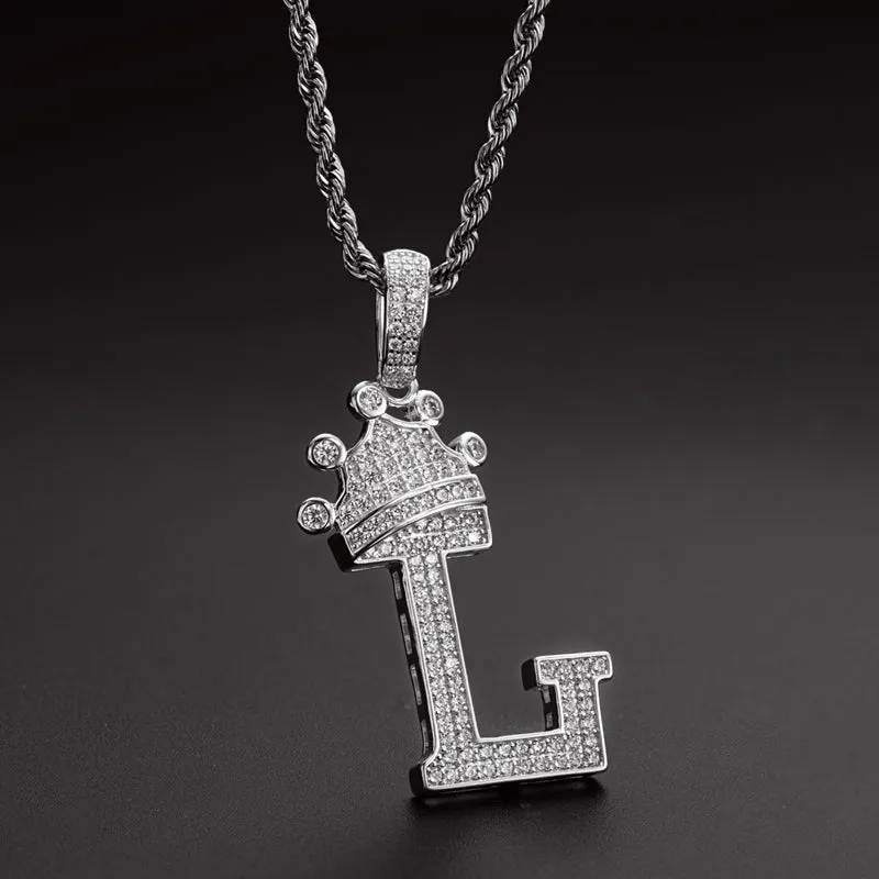 Round Cut Created Diamond Hip Hop Micro Pave The Letter L Pendant Necklace