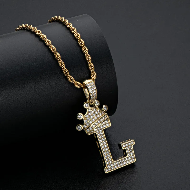 Round Cut Created Diamond Hip Hop Micro Pave The Letter L Pendant Necklace
