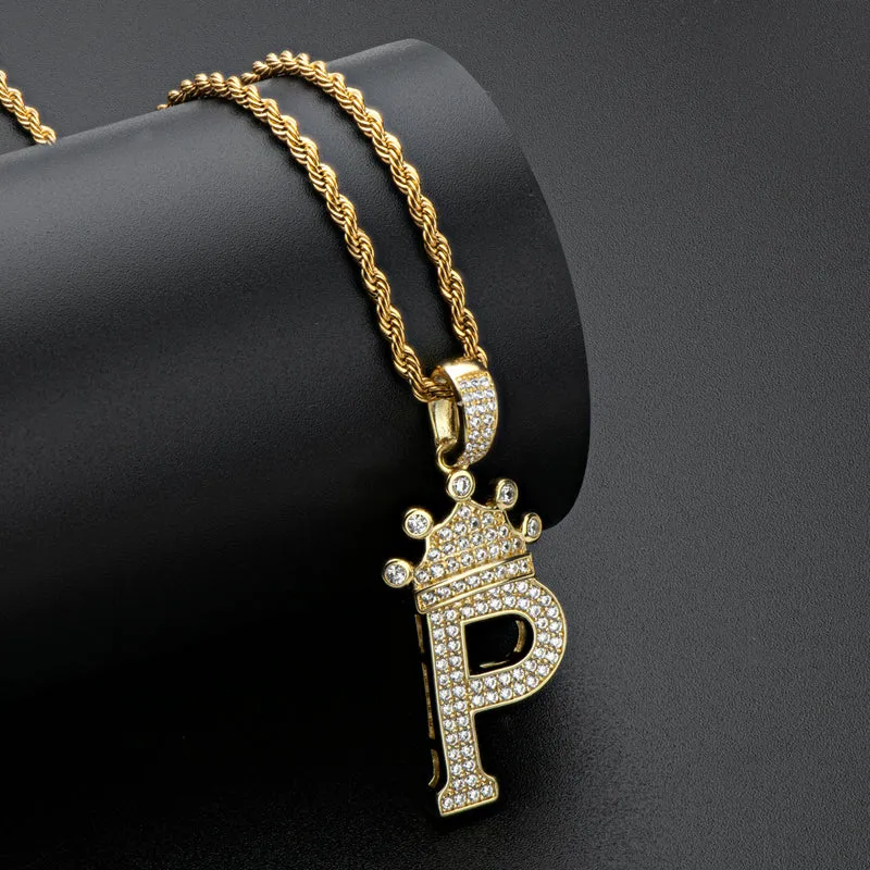 Round Cut Created Diamond Hip Hop Micro Pave The Letter P Pendant Necklace