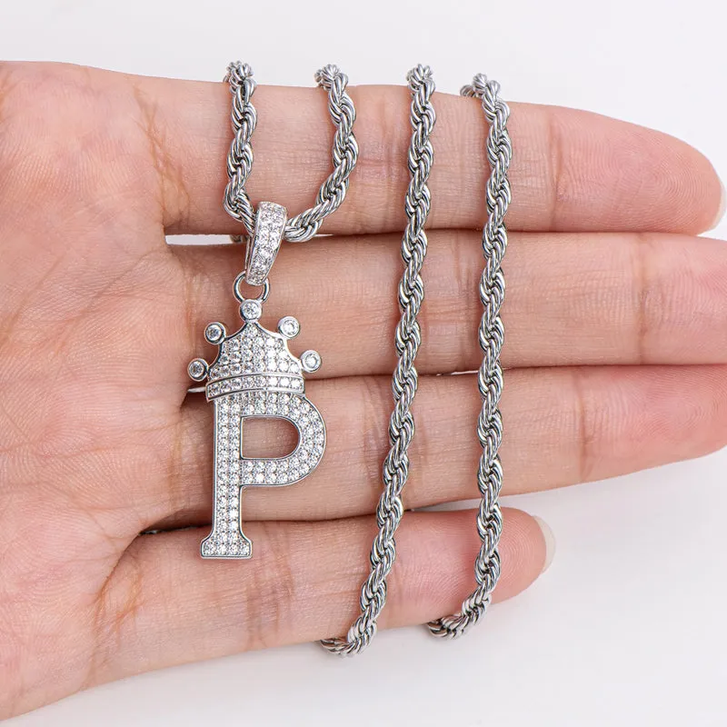 Round Cut Created Diamond Hip Hop Micro Pave The Letter P Pendant Necklace