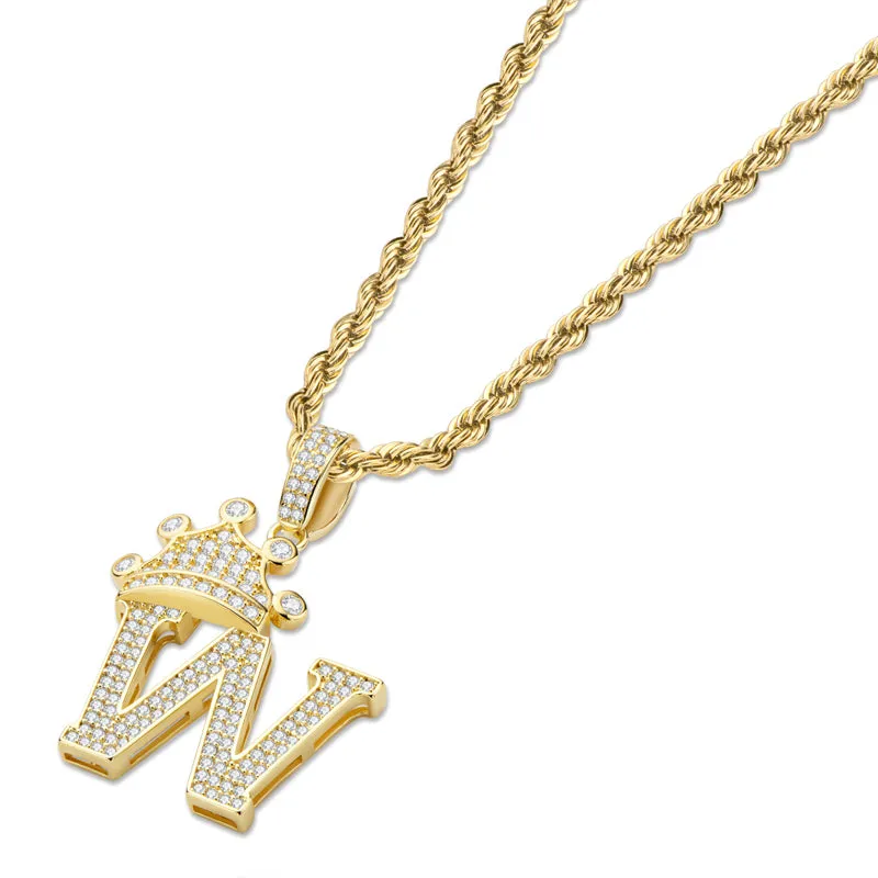 Round Cut Created Diamond Hip Hop Micro Pave The Letter W Pendant Necklace