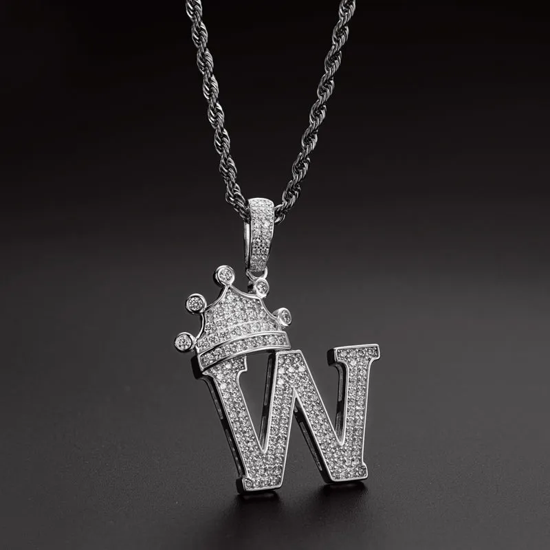 Round Cut Created Diamond Hip Hop Micro Pave The Letter W Pendant Necklace