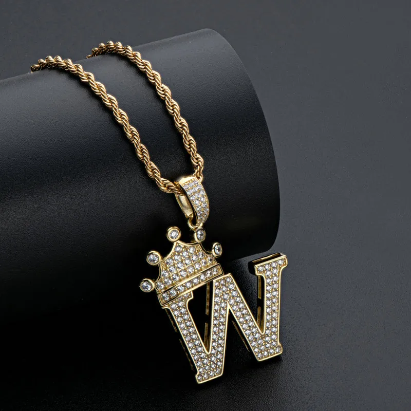 Round Cut Created Diamond Hip Hop Micro Pave The Letter W Pendant Necklace