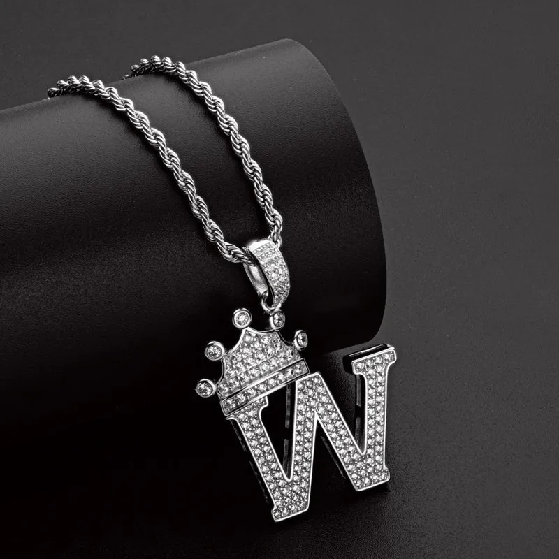 Round Cut Created Diamond Hip Hop Micro Pave The Letter W Pendant Necklace