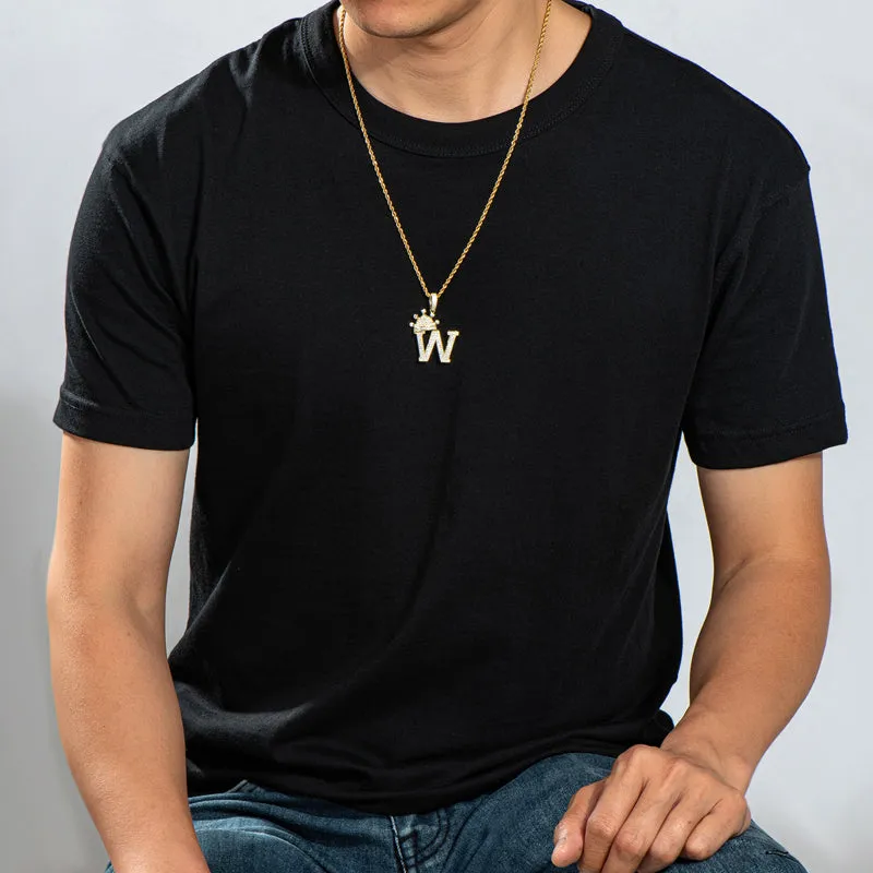 Round Cut Created Diamond Hip Hop Micro Pave The Letter W Pendant Necklace