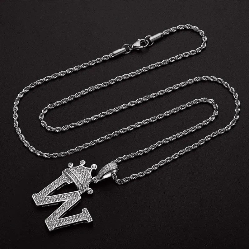 Round Cut Created Diamond Hip Hop Micro Pave The Letter W Pendant Necklace