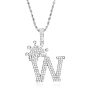 Round Cut Created Diamond Hip Hop Micro Pave The Letter W Pendant Necklace