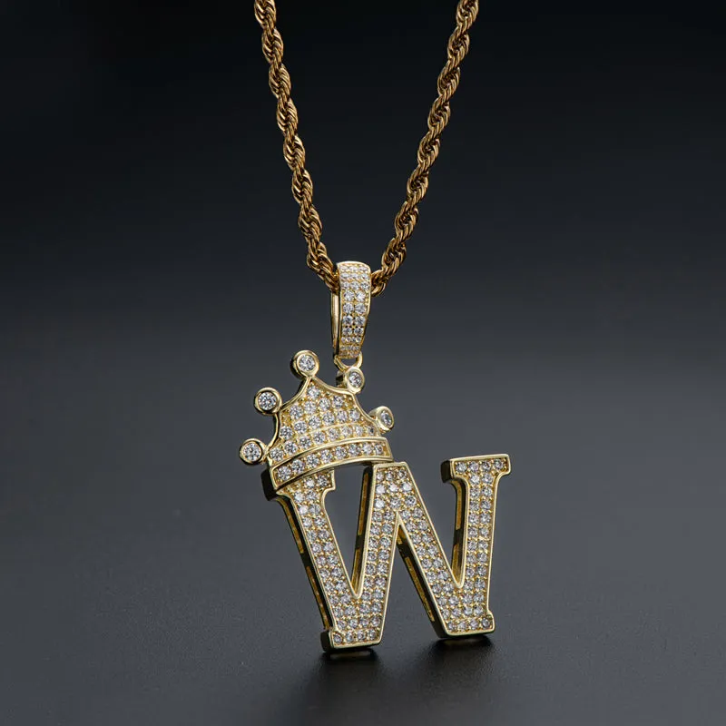 Round Cut Created Diamond Hip Hop Micro Pave The Letter W Pendant Necklace