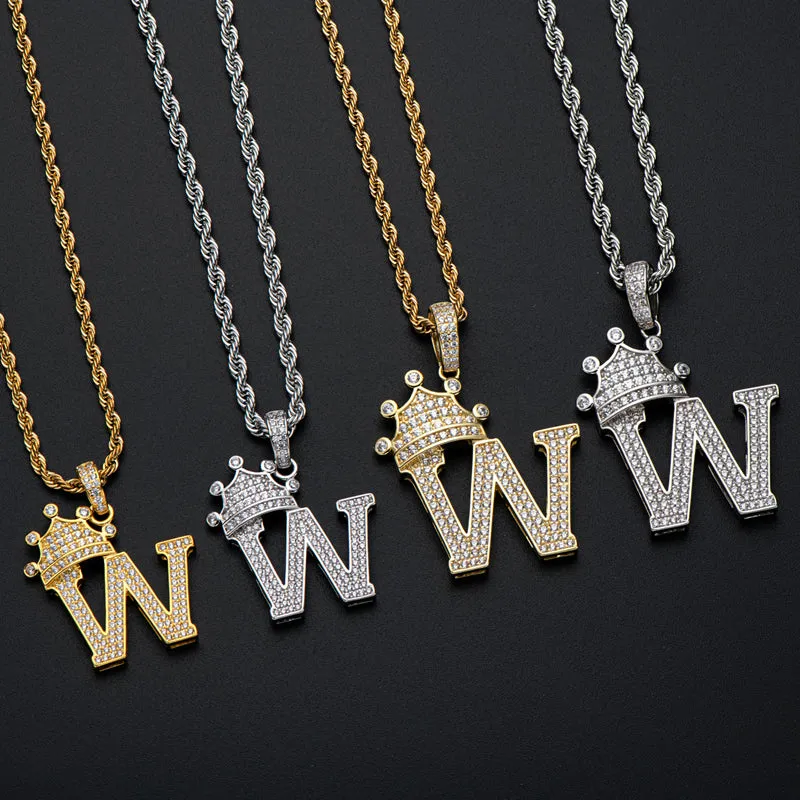 Round Cut Created Diamond Hip Hop Micro Pave The Letter W Pendant Necklace