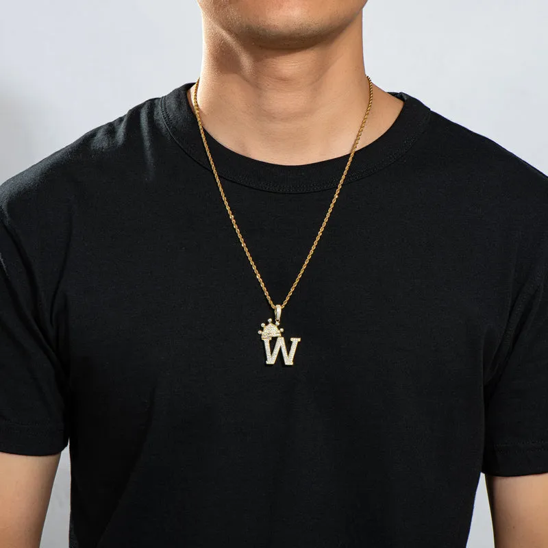 Round Cut Created Diamond Hip Hop Micro Pave The Letter W Pendant Necklace