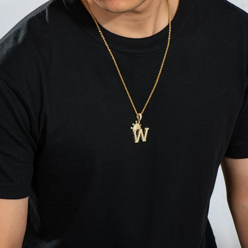 Round Cut Created Diamond Hip Hop Micro Pave The Letter W Pendant Necklace