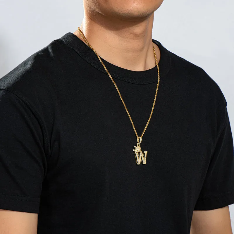 Round Cut Created Diamond Hip Hop Micro Pave The Letter W Pendant Necklace