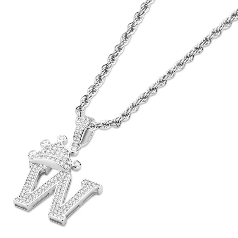 Round Cut Created Diamond Hip Hop Micro Pave The Letter W Pendant Necklace