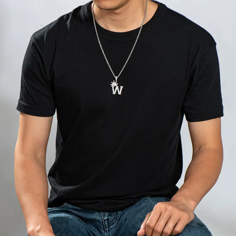 Round Cut Created Diamond Hip Hop Micro Pave The Letter W Pendant Necklace