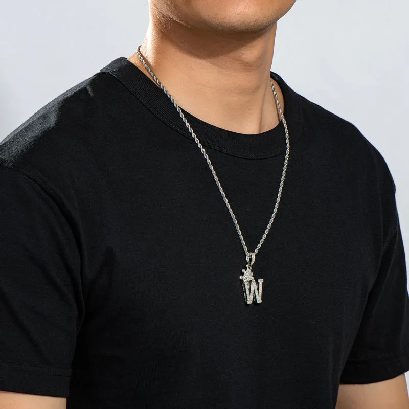 Round Cut Created Diamond Hip Hop Micro Pave The Letter W Pendant Necklace
