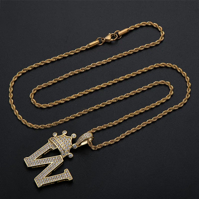 Round Cut Created Diamond Hip Hop Micro Pave The Letter W Pendant Necklace